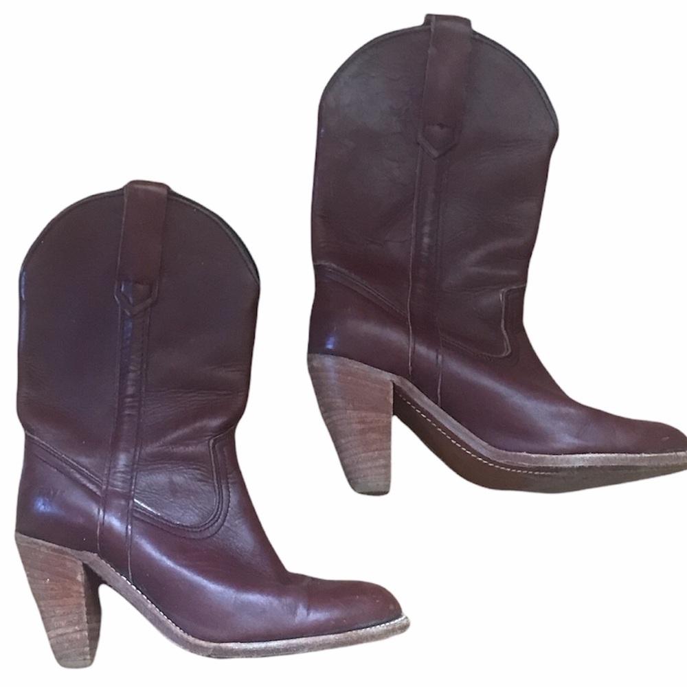 Frye Women's Brown Leather Western Heeled Boots - Picture 2 of 8
